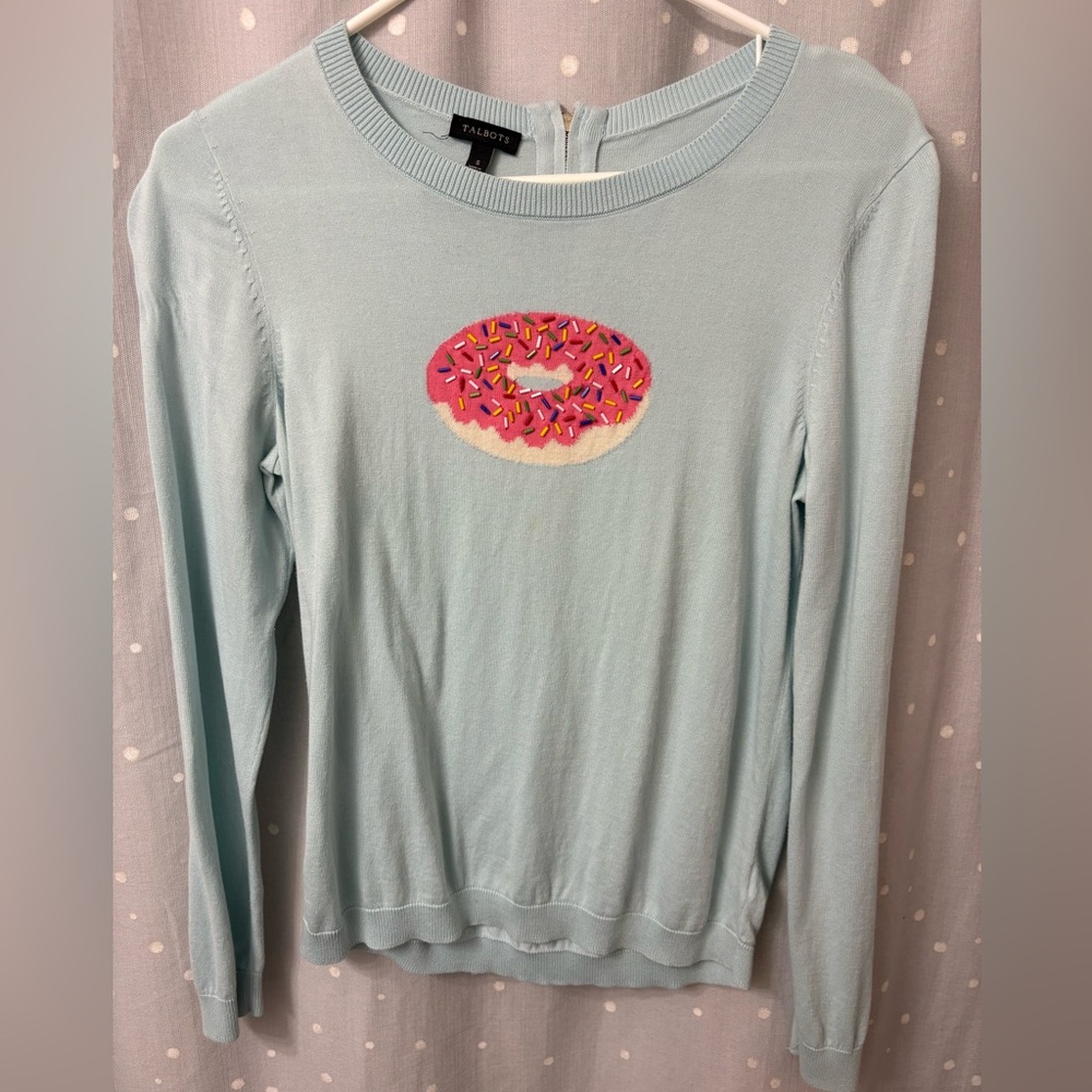 Talbots Light Blue Donut Graphic Long Sleeve Sweater